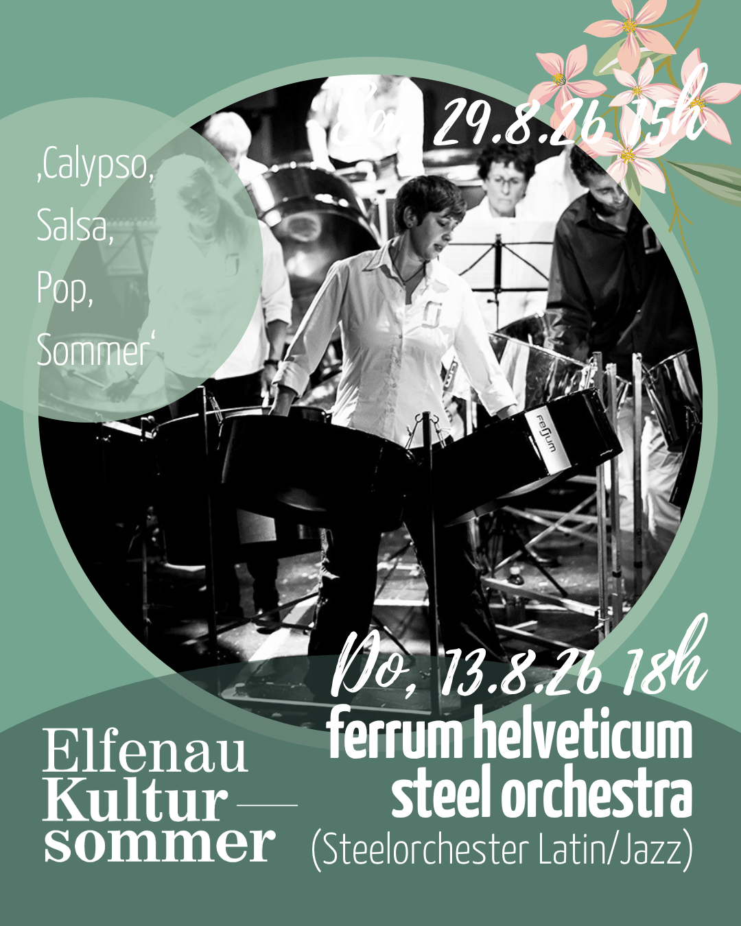 Sujet Elfenau Kultursommer mit Daten 13. bis 30. August 2026 in der Orangerie Elfenau