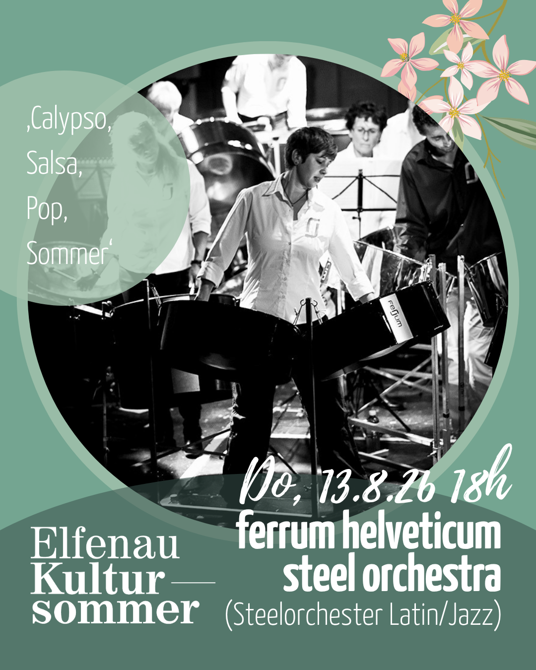 Sujet Elfenau Kultursommer mit Daten 13. bis 30. August 2026 in der Orangerie Elfenau