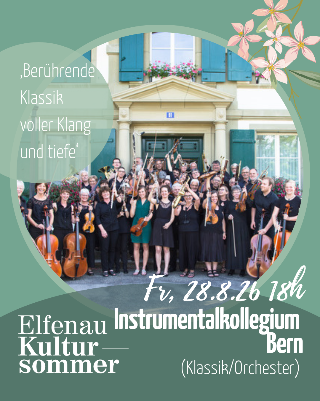 Sujet Elfenau Kultursommer mit Daten 13. bis 30. August 2026 in der Orangerie Elfenau
